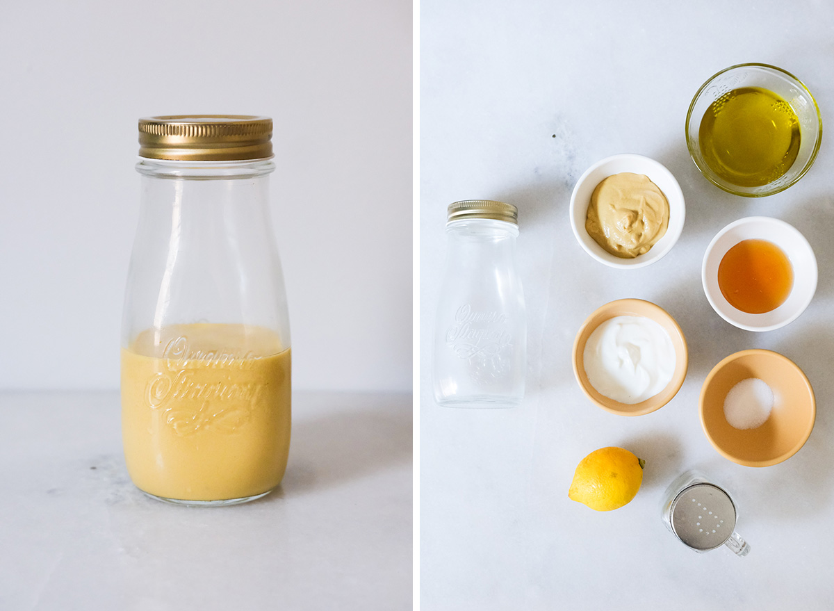 vinaigrette à la moutarde au miel avec ingrédients