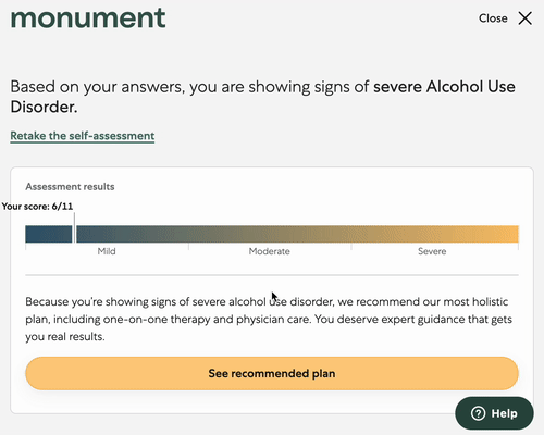 Évaluation en ligne Monument des troubles liés à la consommation d'alcool et recommandation d'un plan personnalisé.